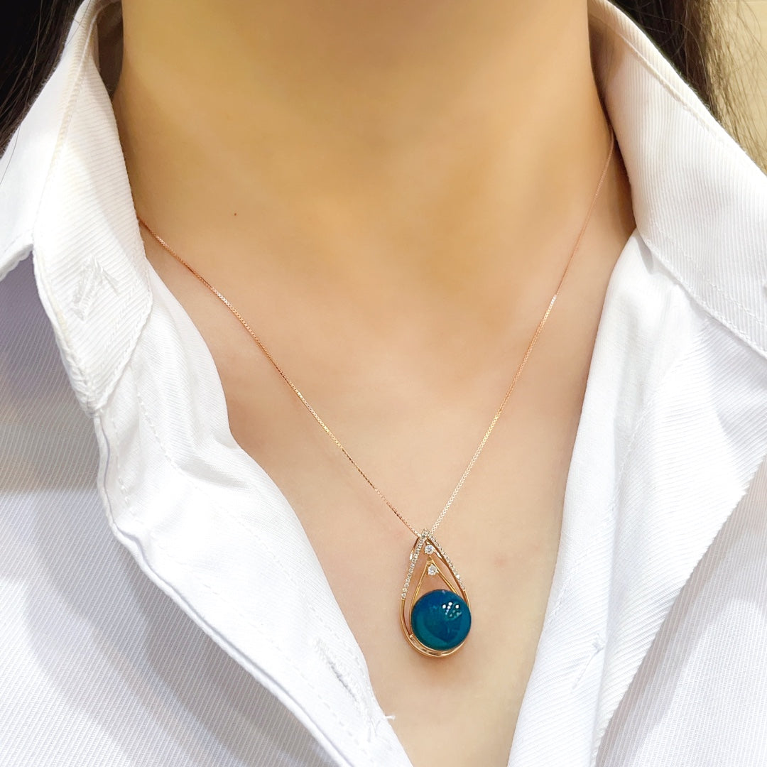 उत्तम 18K गोल्ड एंबेडेड डोमिनिकन ब्लू एम्बर पेंडेंट - आभूषण