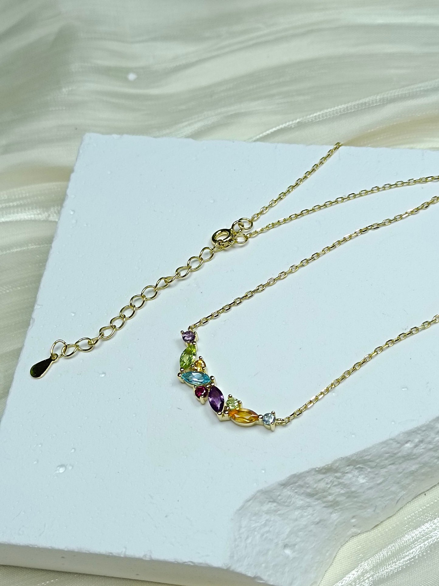 S925 Sterling Silver Fine Craftsmanship Rainbow Multicolor Crystal Jewelry Necklace