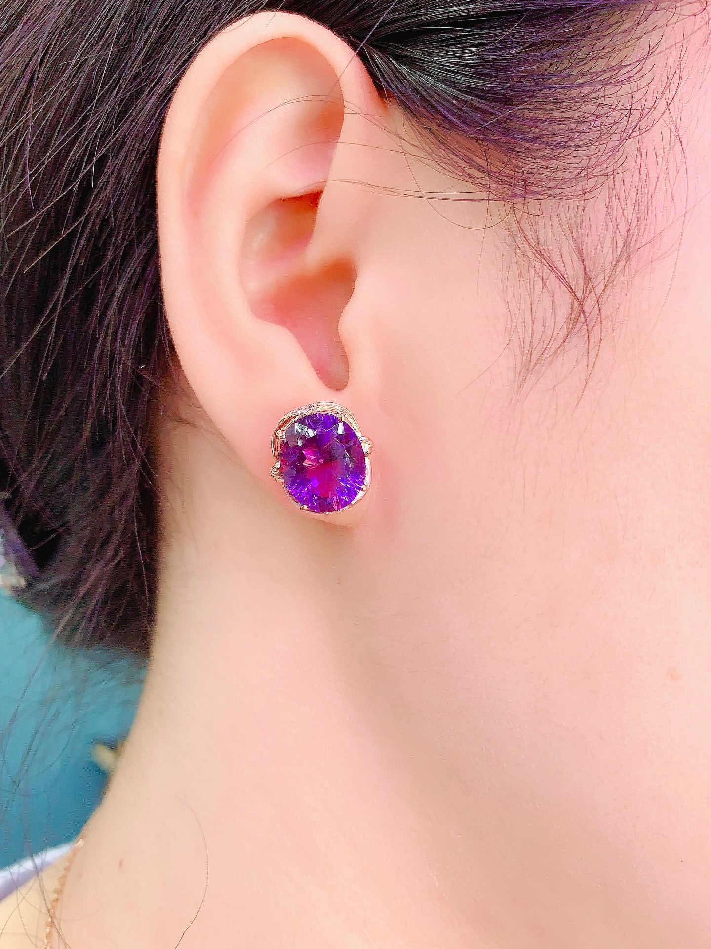 Ketibaan Baru: Barang Kemas Aura Ungu - Anting Kristal Ungu Emas 18K Asli