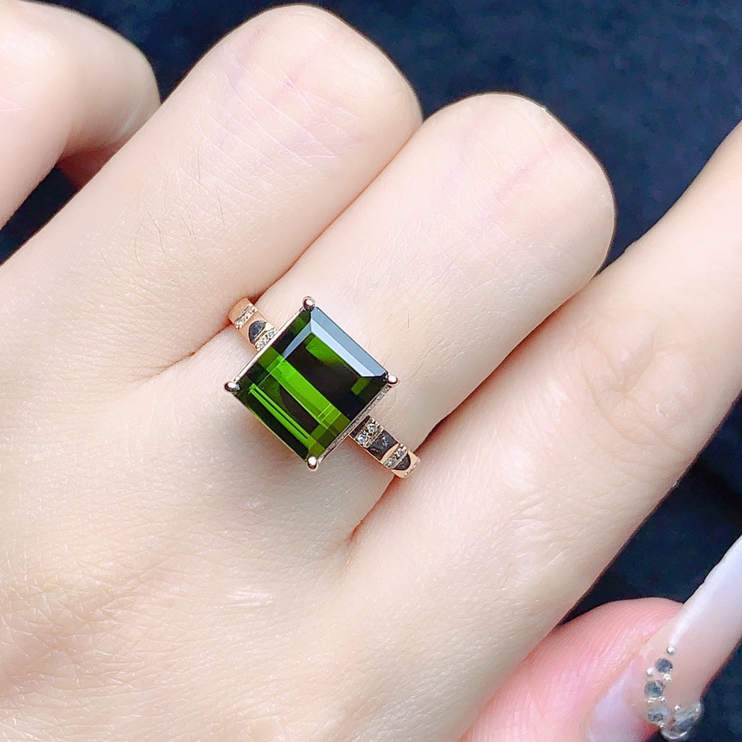 Cincin Turmalin Alami Tertanam Emas 18K - Perhiasan Indah