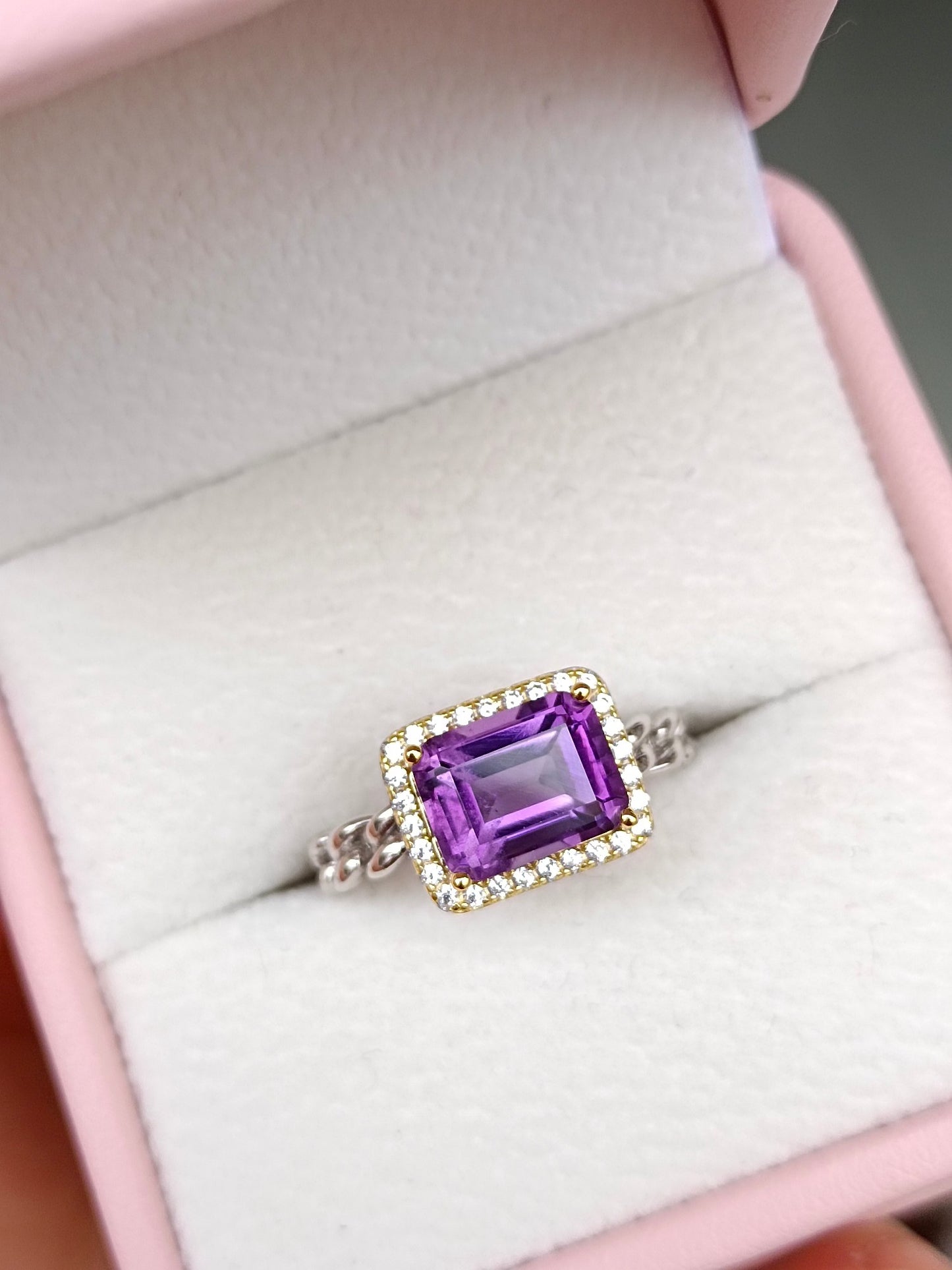 Anello cubo di ametista viola naturale radiante - gioielli eleganti