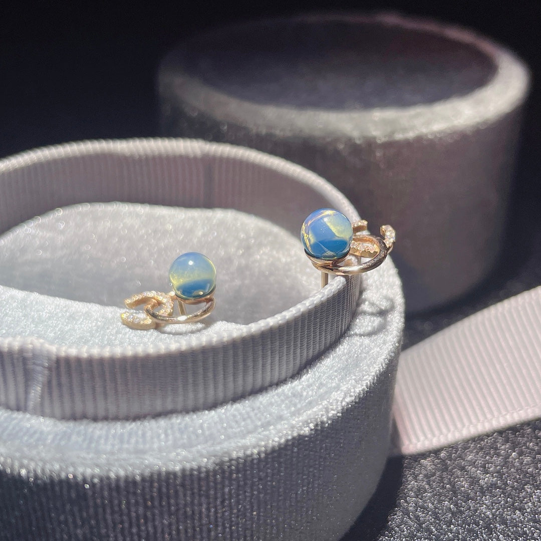 Exquisite 18K Gold Embedded Dominican Blue Amber Earrings - Unique Jewelry