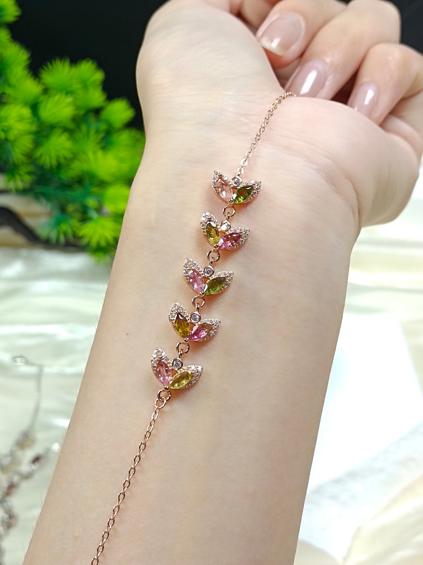 S925 Silver Embedded Candy-Colored Bixite Armband - Eleganta och mångsidiga smycken