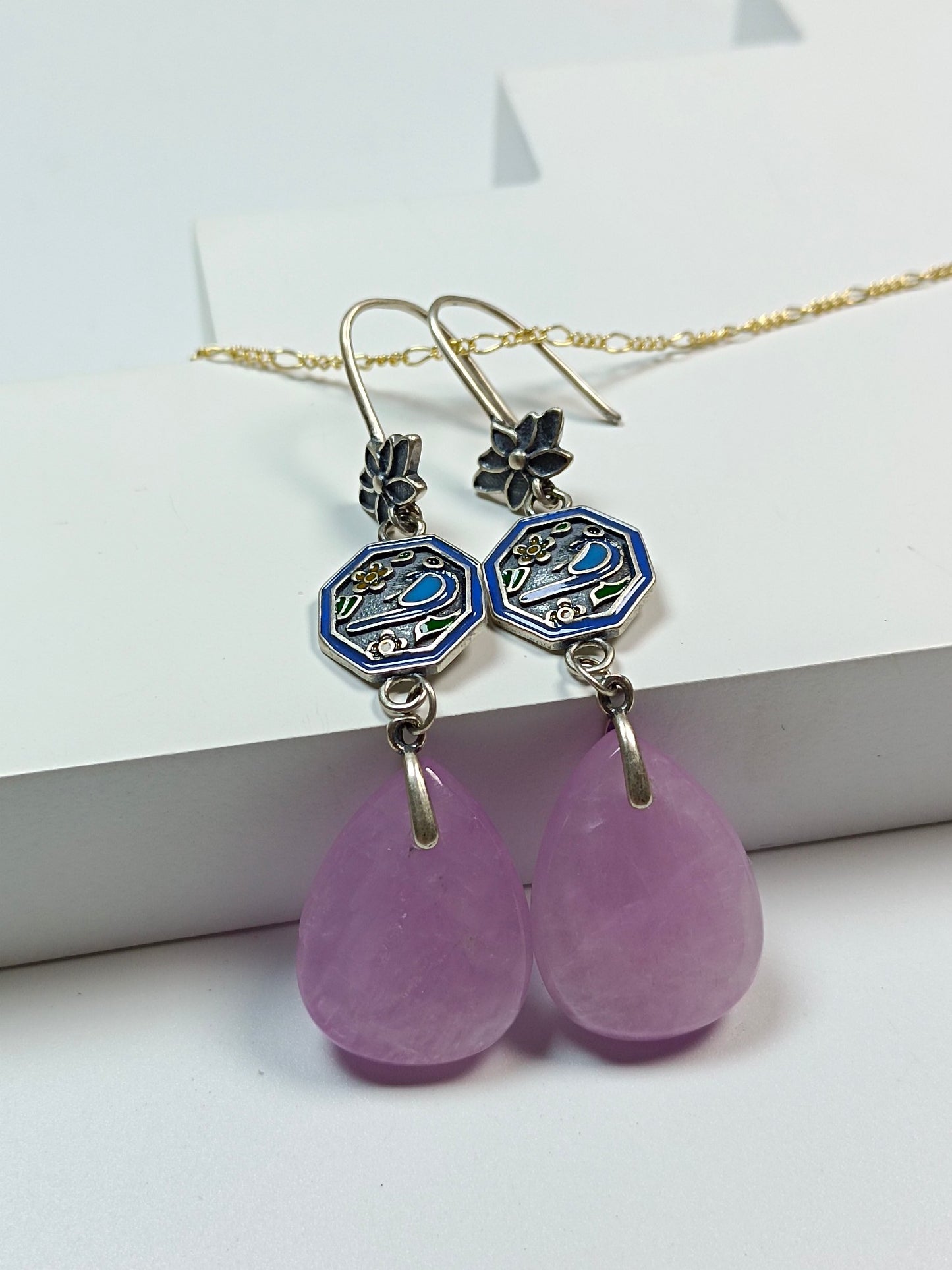 S925 Silver Purple Spodumene Original Earrings "Joyous Eyebrows" Cloisonne, Exaggerated Chinese Style Jewelry