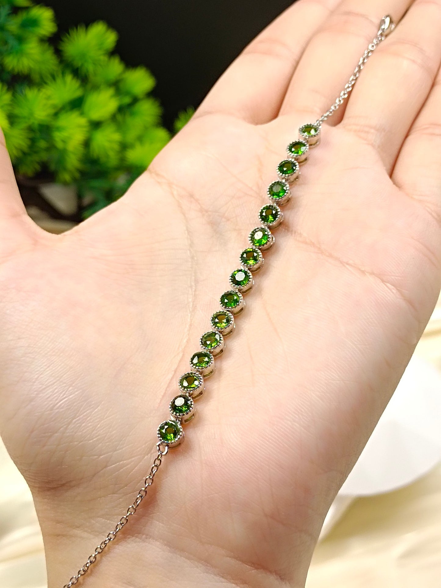 Elegant S925 Silver Embedded Diopside Bracelet - A Touch of Summer Freshness Jewelry