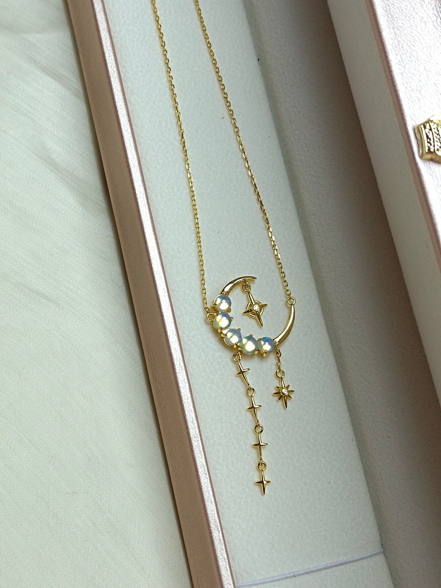 Exquisite S925 Sterling Silver Opal Star & Moon Jewelry Set with 18K Technique