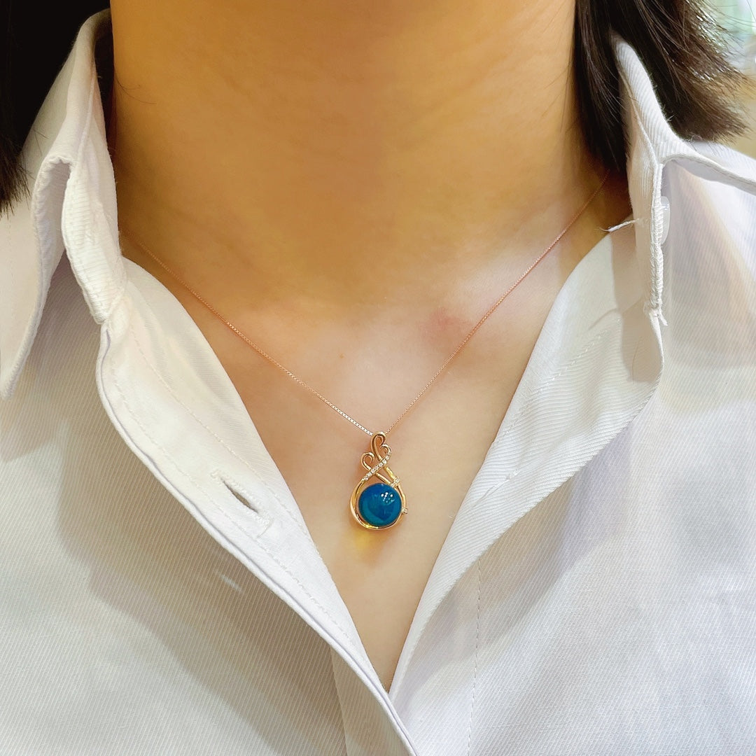 Pendentif Ambre Bleu Dominicain Intégré en Or 18 Carats - Bijoux Célestes