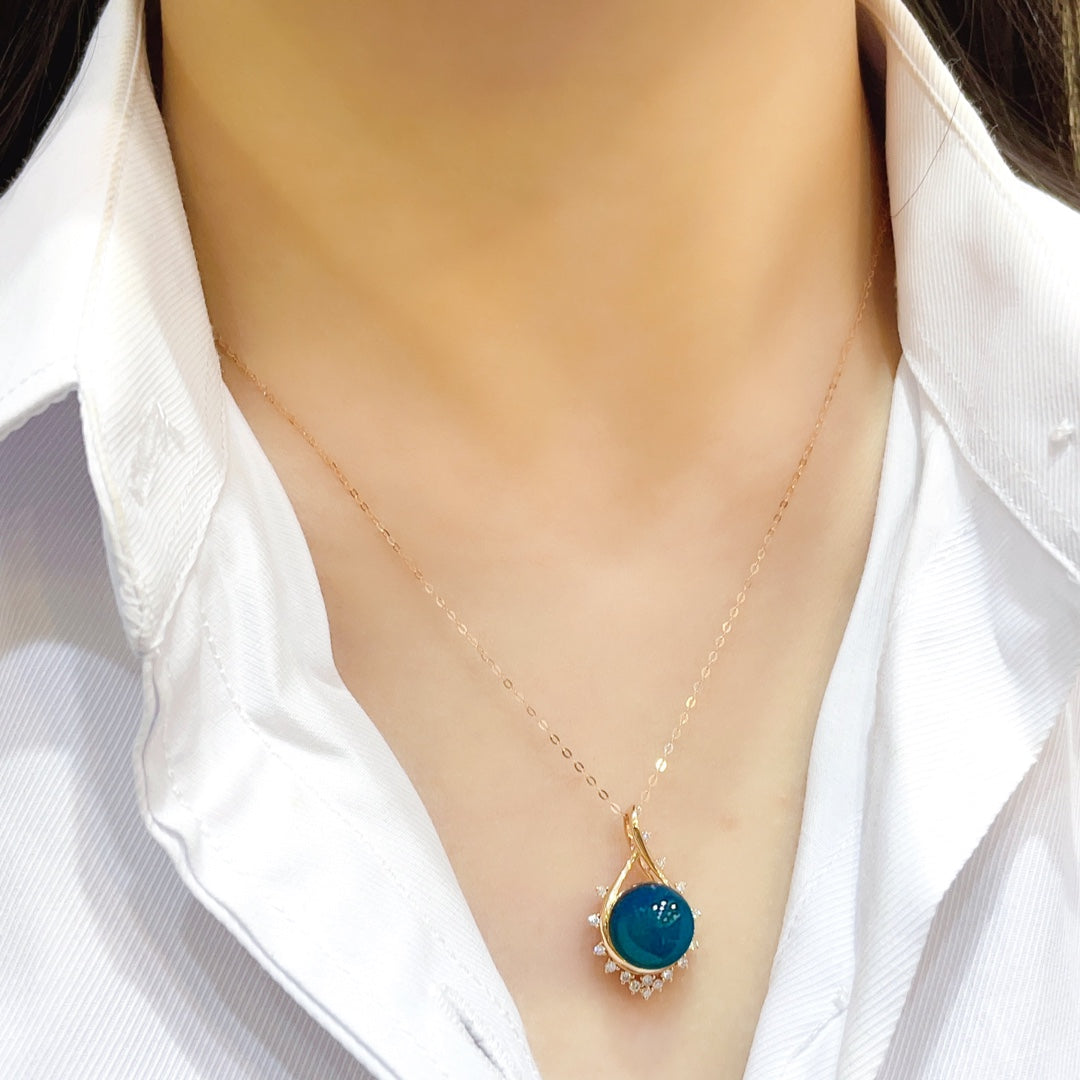 قلادة رائعة من الذهب الدومينيكاني من العنبر الأزرق عيار 18 قيراط - متعة الشتاء