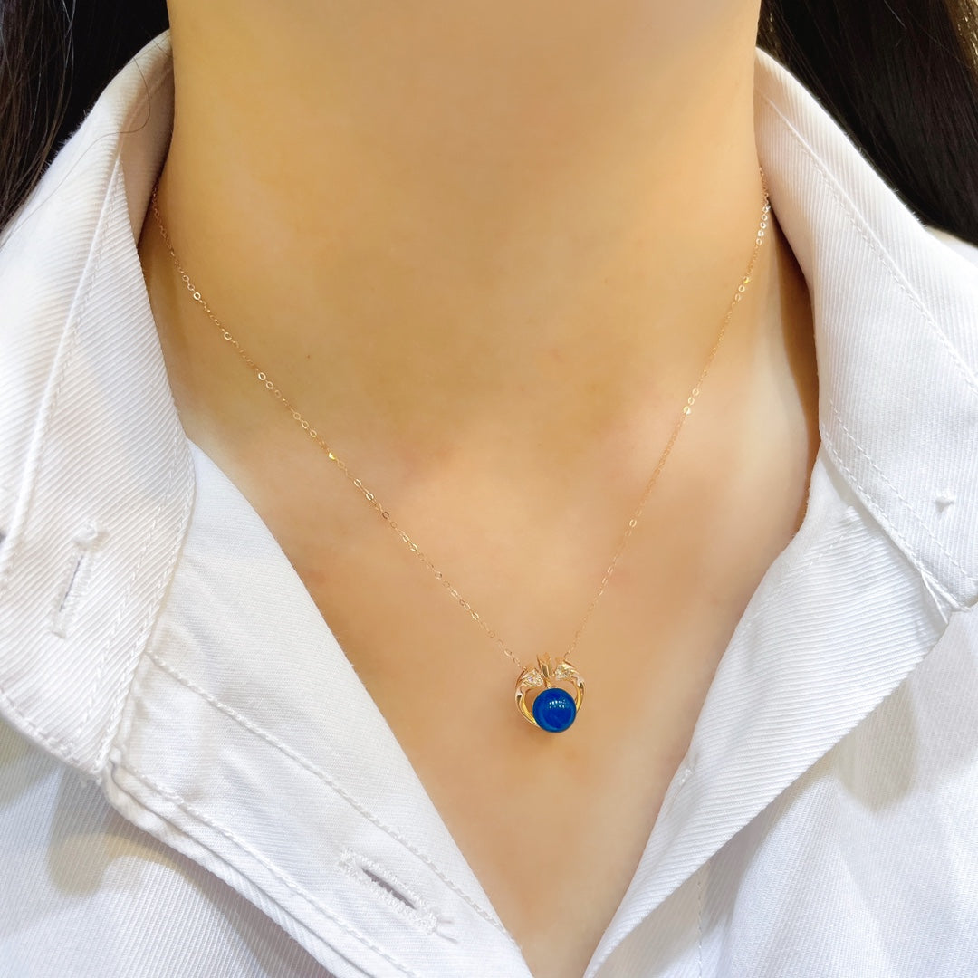 Loket Amber Biru Dominican Terbenam Emas 18K - Barang Kemas Indah