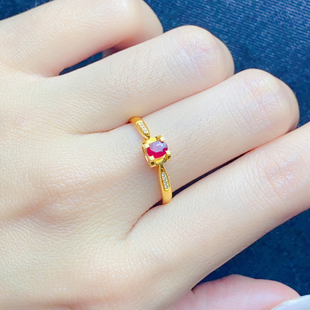 Natural Ruby Ring in 18K Gold with Diamond Accent - Jewelry Delight
