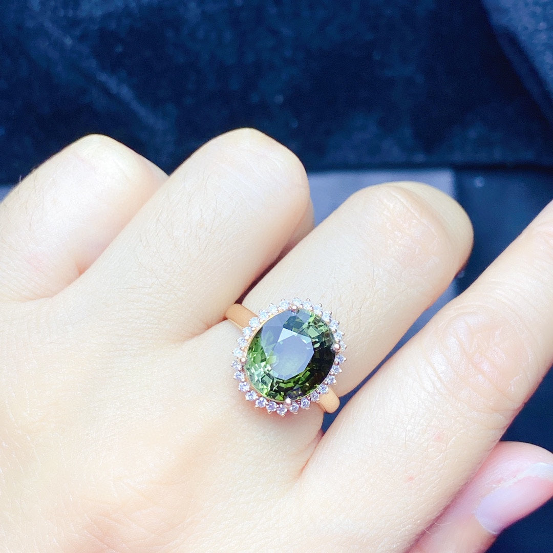 Natürlicher Turmalinring mit echtem Gold und Diamanten – exquisiter Schmuck