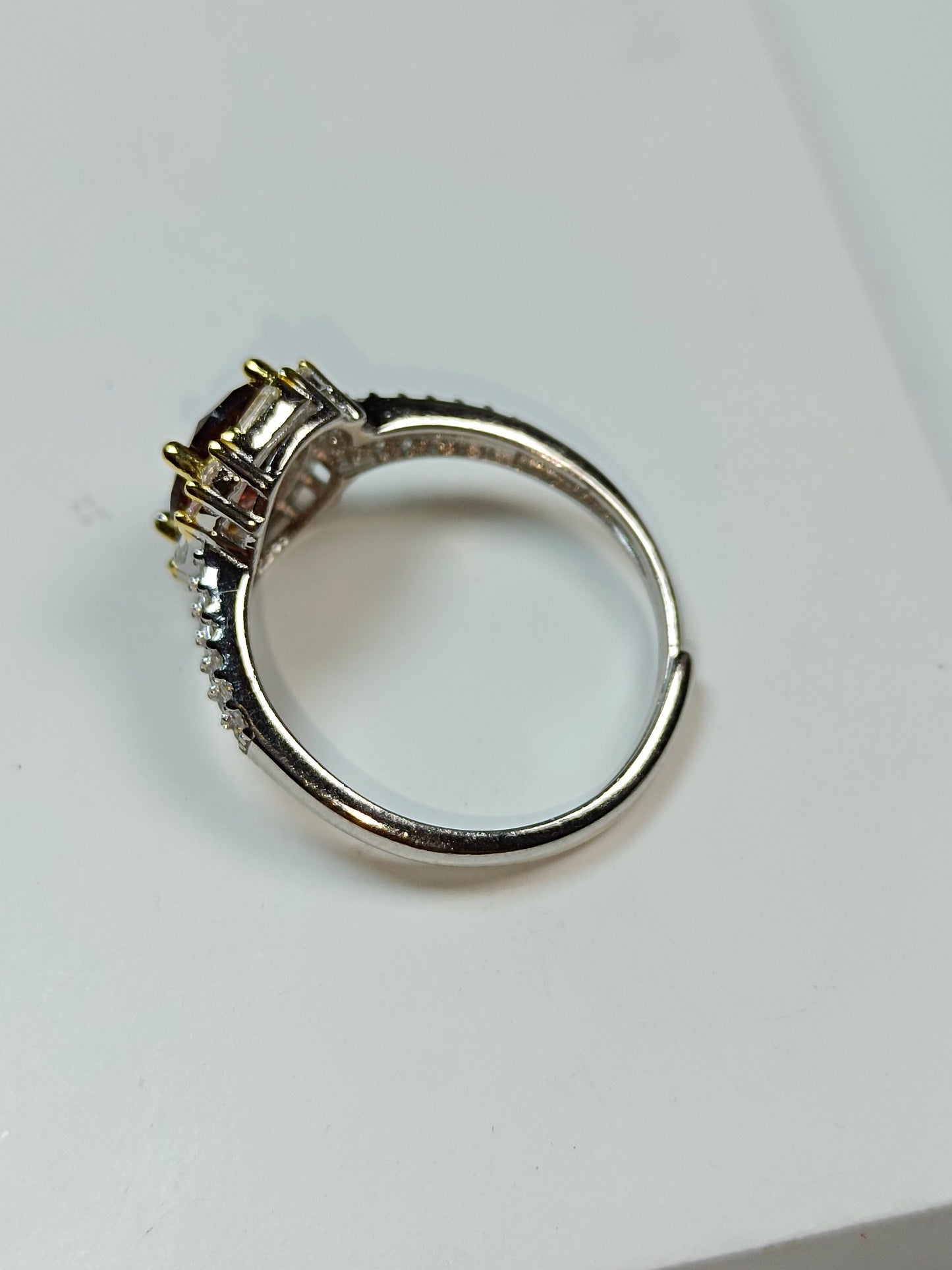 Elegant Sterling Silver Garnet Ring - Adjustable Dual Tone Craftsmanship Jewelry