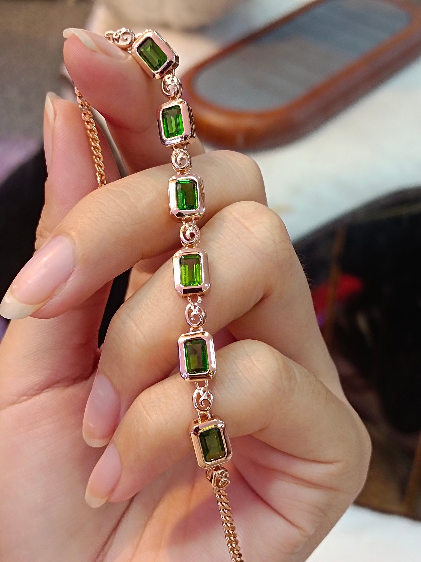 Exquisite S925 Silver Jewelry with Diopside Embedded Bracelet