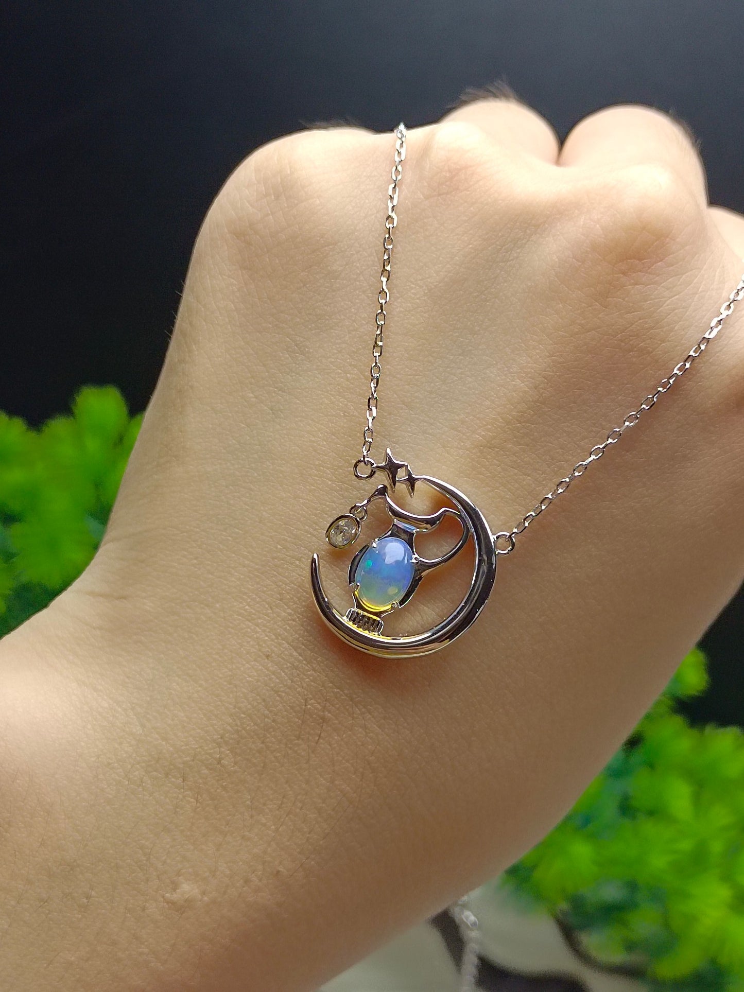 S925 Sterling Sølv Fint Håndverk Innebygd Opal Flaske Anheng Halskjede