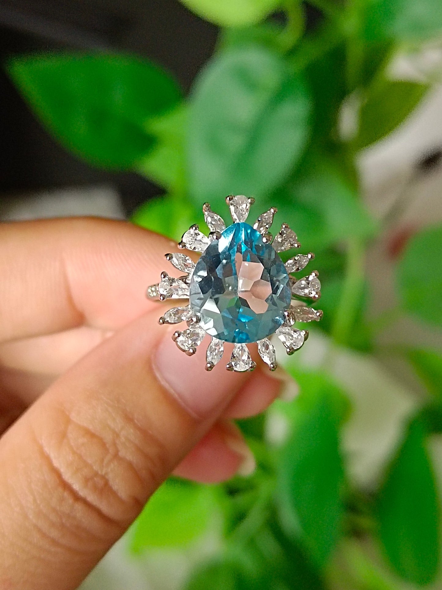 Exquisite Natural Swiss Blue Topaz Teardrop Ring - Jewelry for Elegance