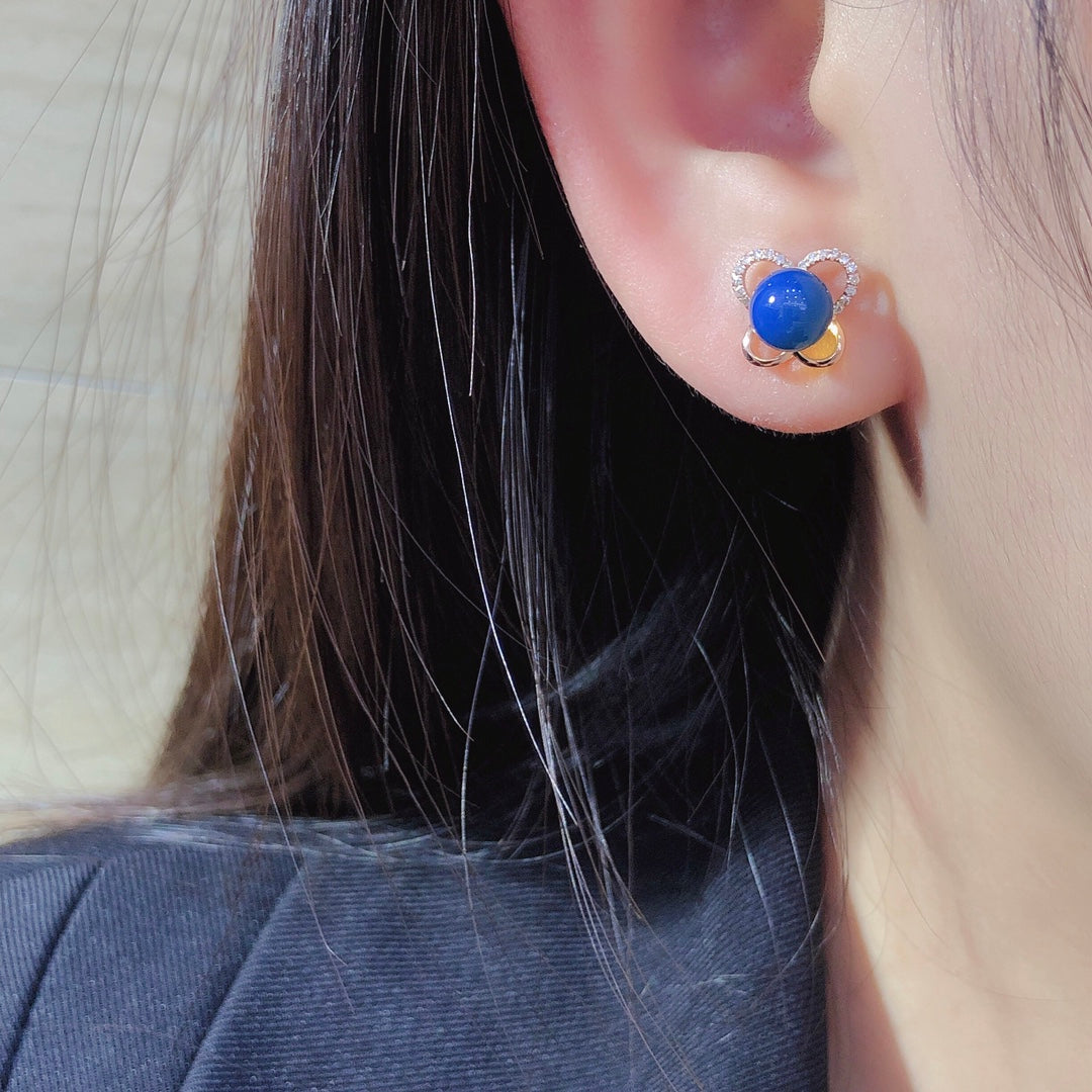 18K Dominican Blue Amber Butterfly Earrings - Elegant Jewelry