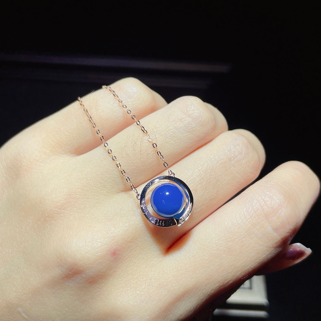 Élégant pendentif en ambre bleu dominicain intégré en or 18 carats - Bijoux uniques