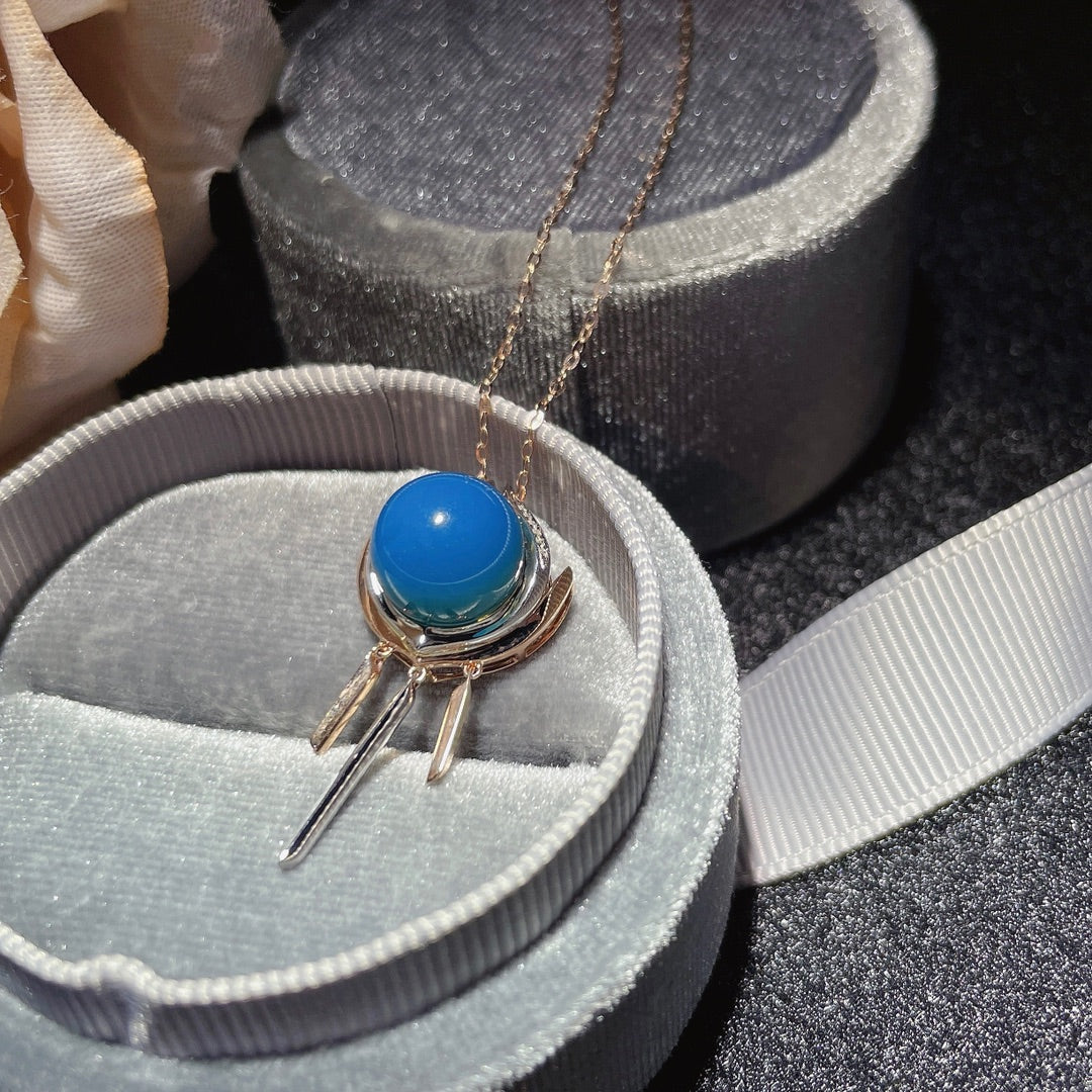 Kedatangan Baru Eksklusif: Liontin Amber Biru Dominika Tertanam Emas 18K - Perhiasan Unik