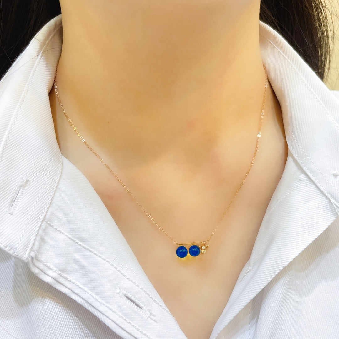 قلادة رائعة من الذهب الدومينيكاني من الكهرمان الأزرق عيار 18 قيراط - مجوهرات لأيام نابضة بالحياة