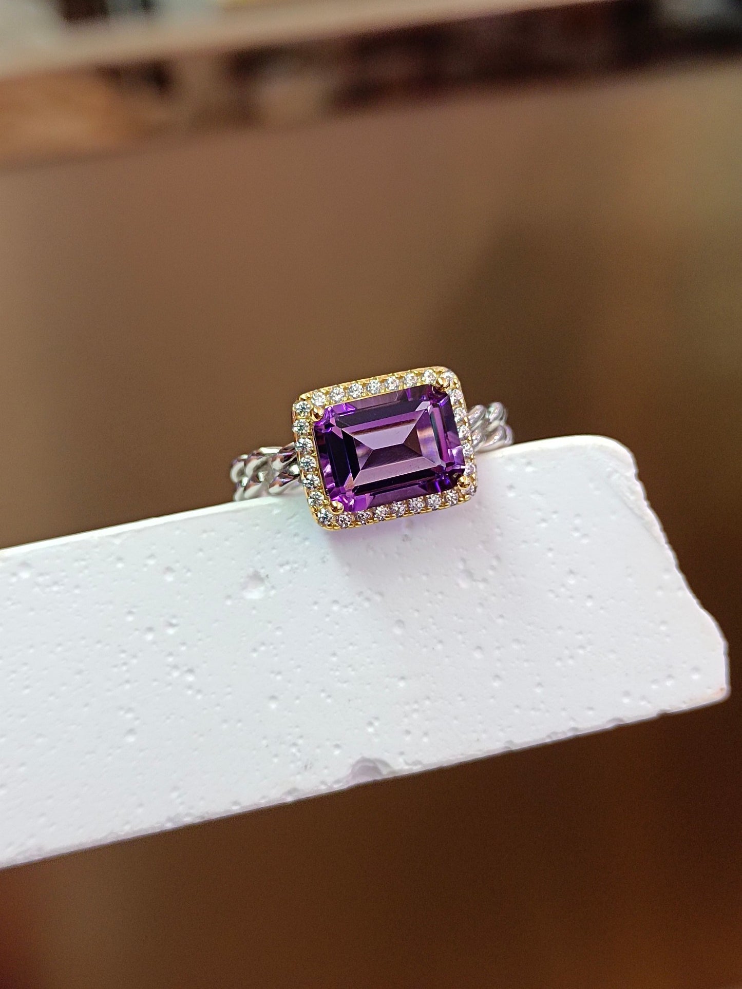 Elegante anello in argento sterling S925 con ametista viola - Gioielli per lei