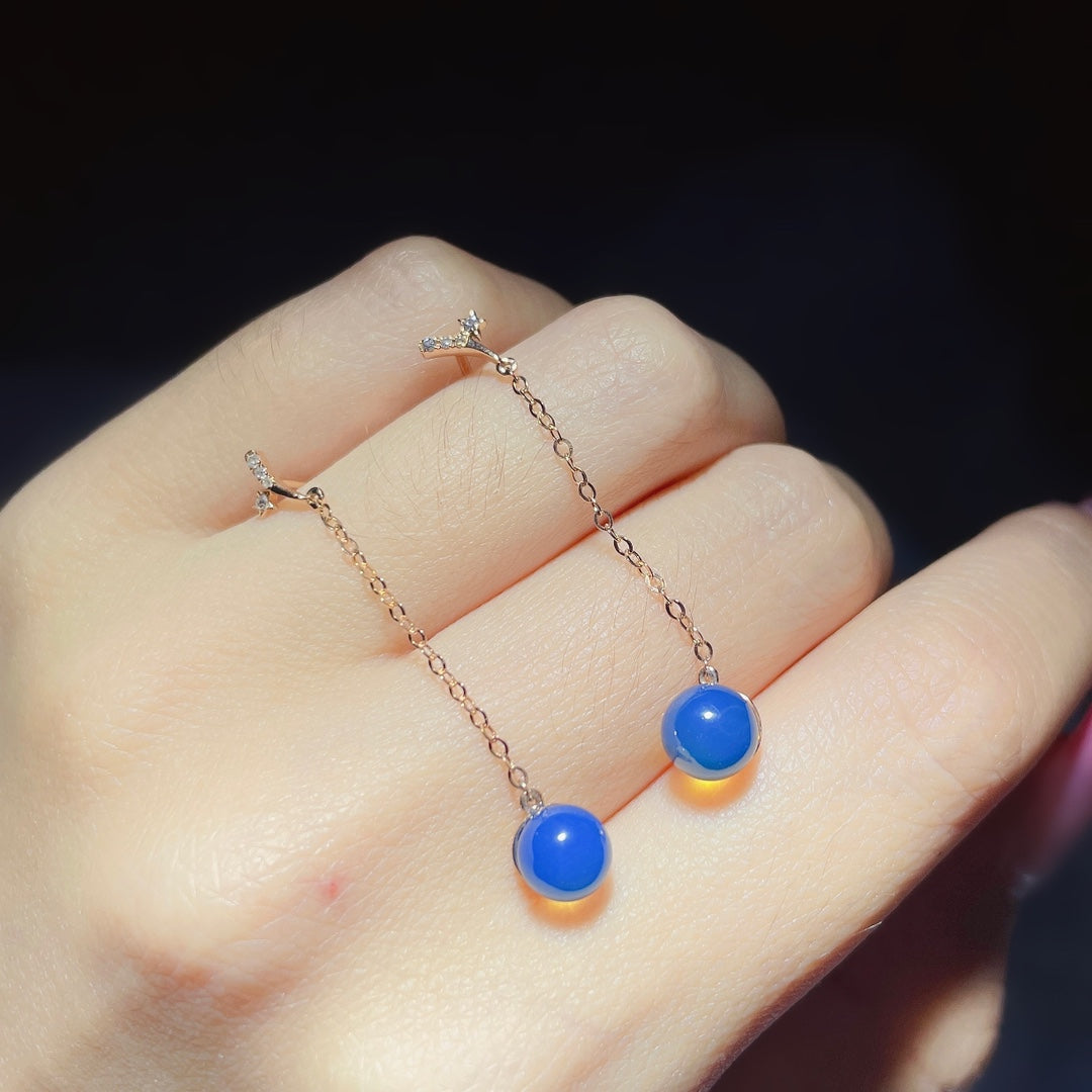 Minimalist Inspired 18k Gold Embedded Dominican Blue Amber Earrings - Elegant Jewelry