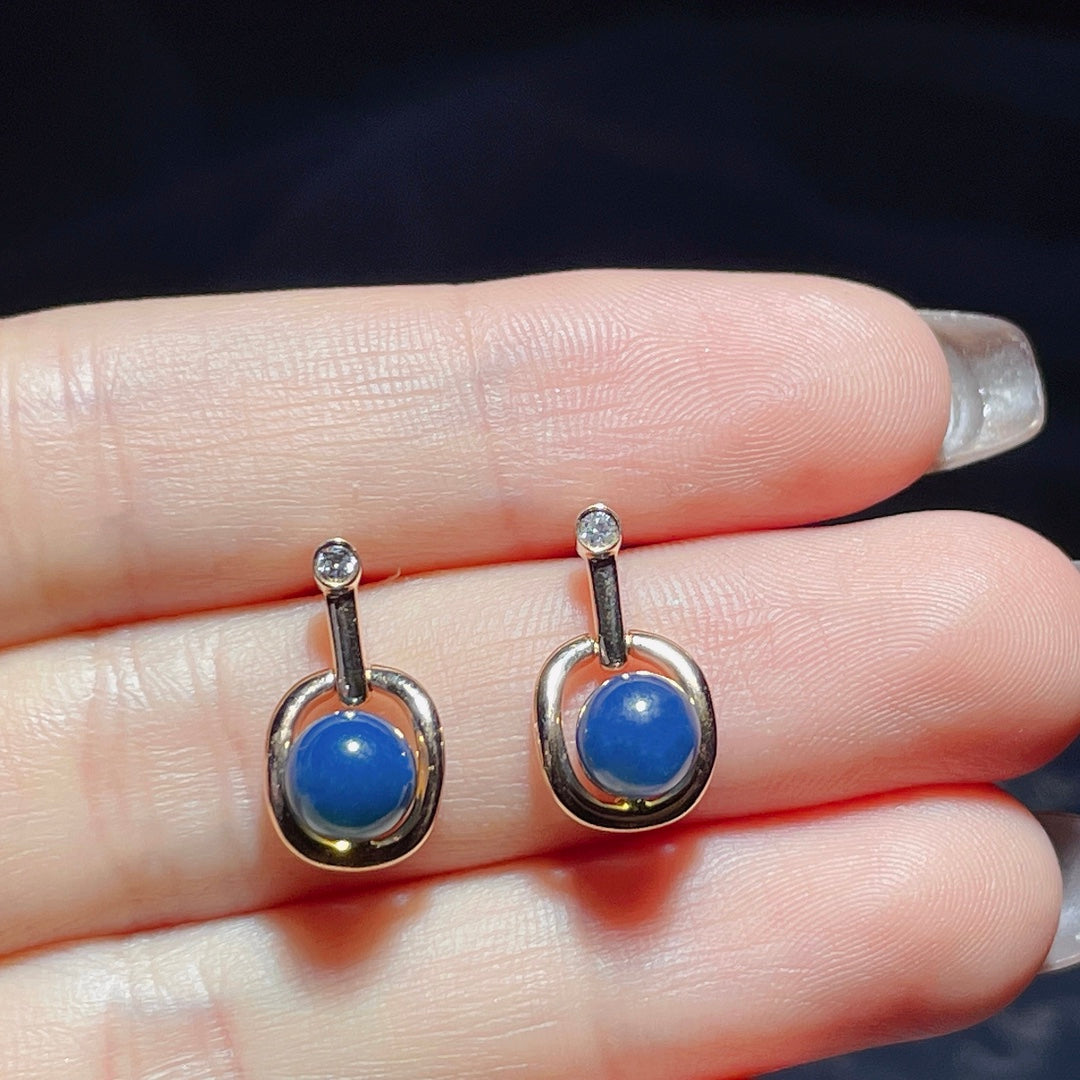 Exquisite 18K Gold Embedded Dominican Blue Amber Earrings - Unique Jewelry