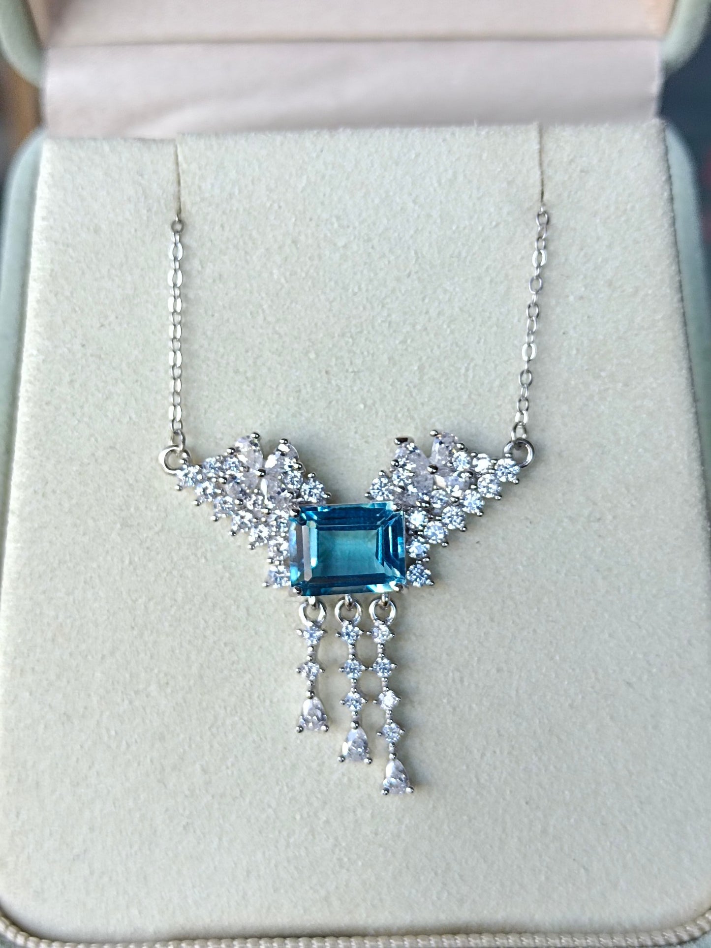 Luxurious Natural Topaz Square Pendant Necklace - Premium Jewelry