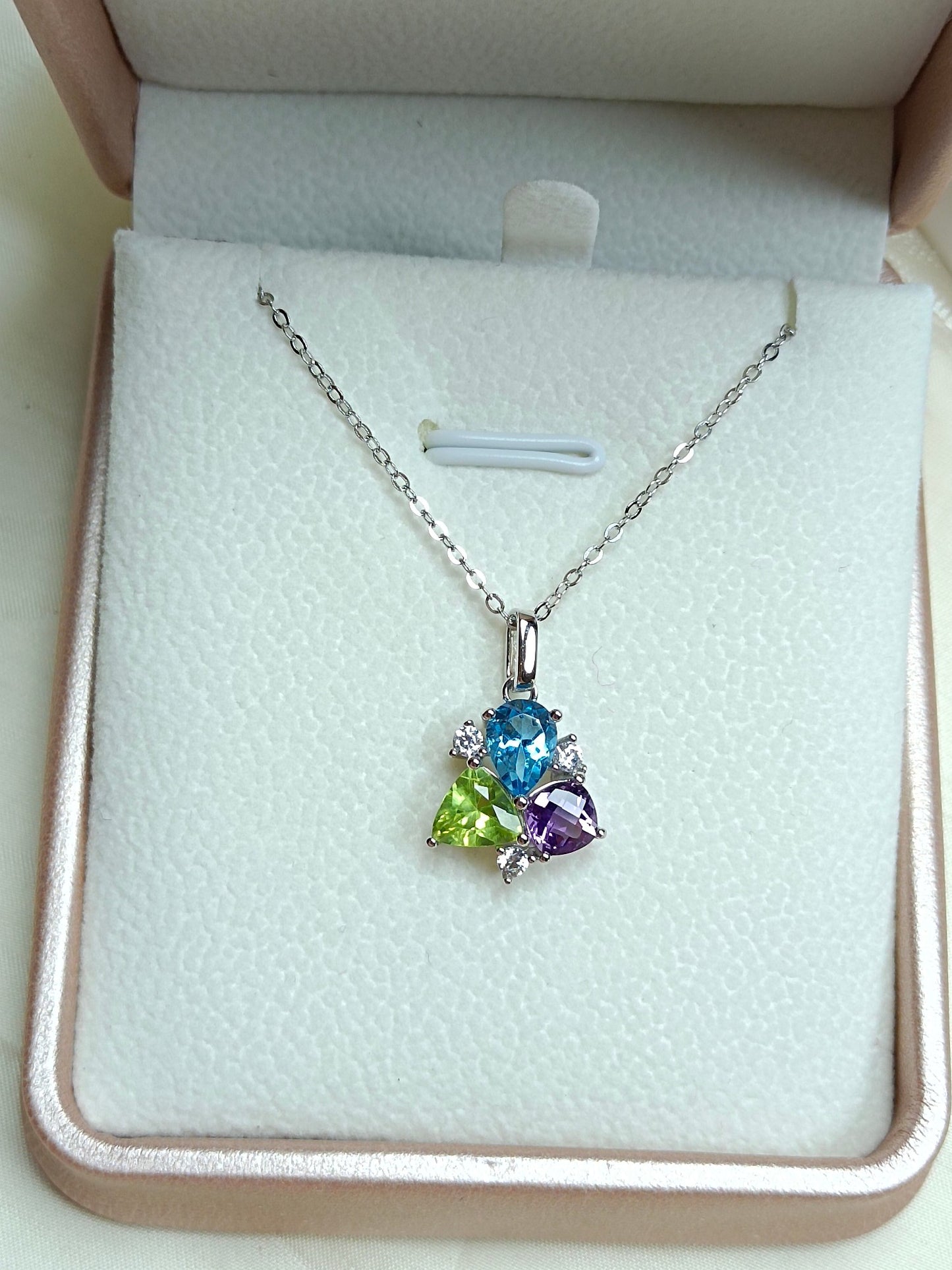 Gioielli in argento sterling S925 con intarsi di ametista, topazio e peridoto