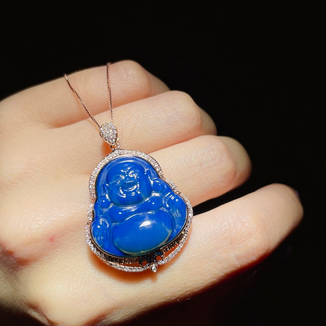 Ny ankomst: "Buddha" anheng - 18k gull innebygd dominikanske blå ravsmykker