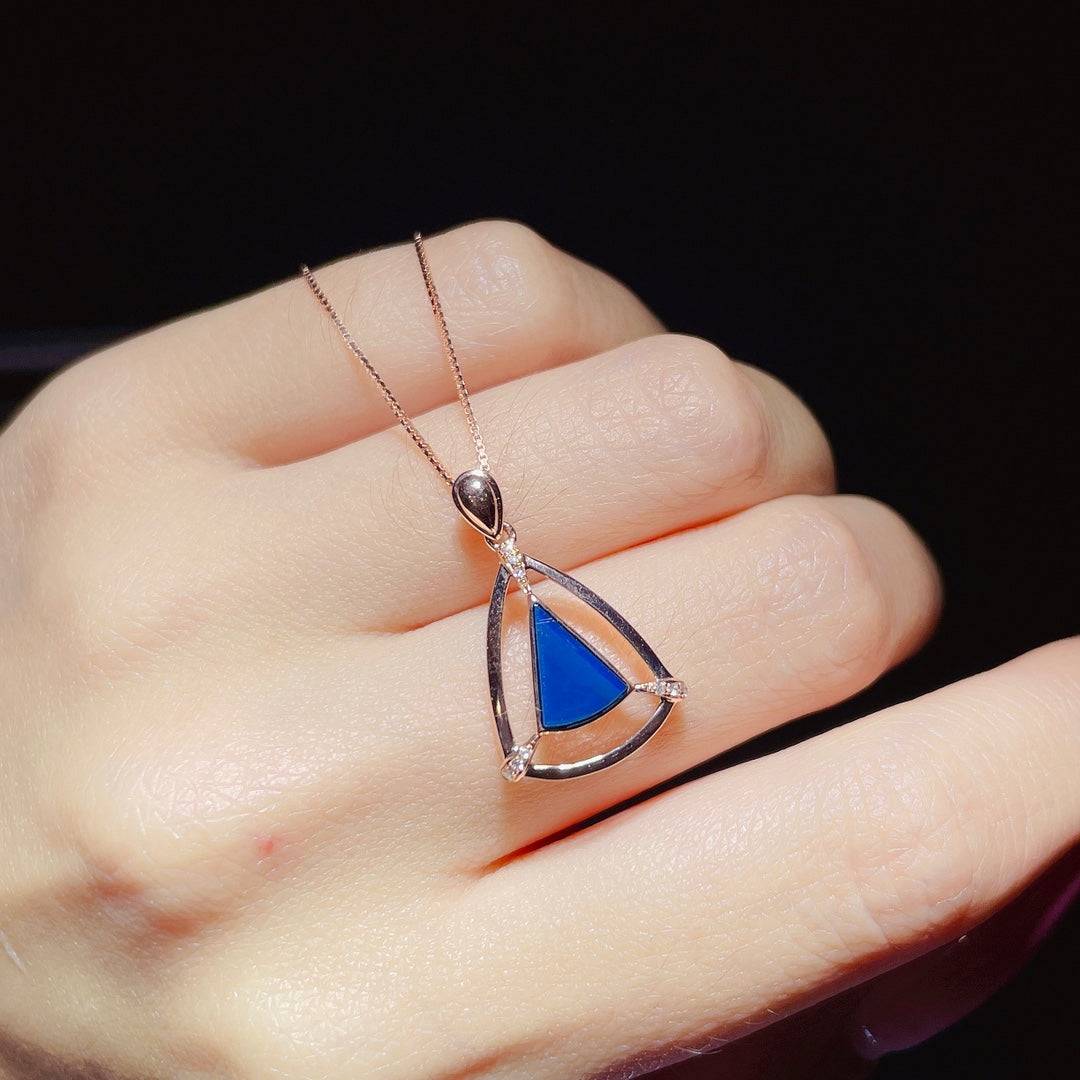 Exquis pendentif en ambre bleu dominicain incrusté d'or 18 carats - Bijoux d'une beauté intemporelle