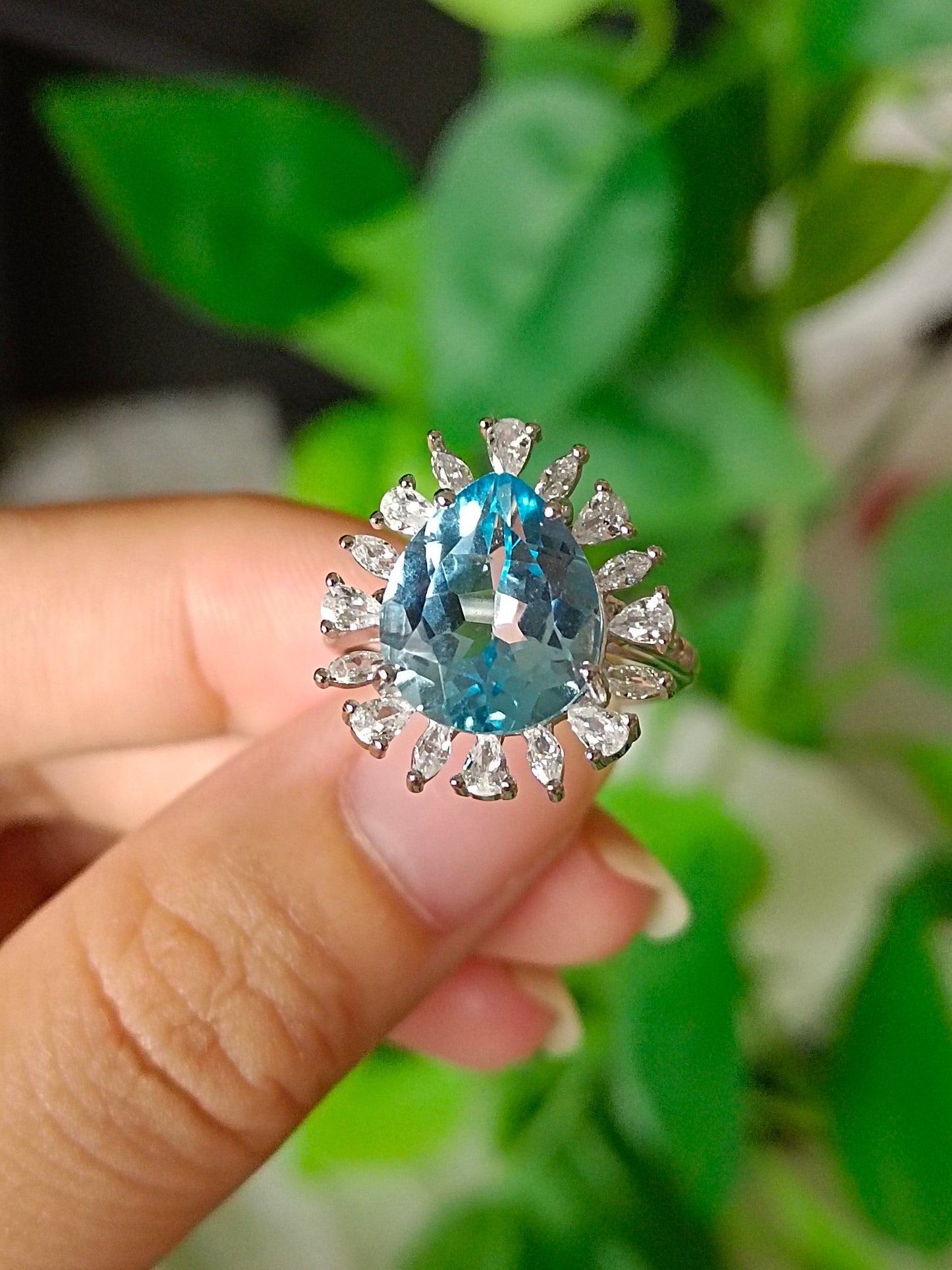 Exquisite Natural Swiss Blue Topaz Teardrop Ring - Jewelry for Elegance