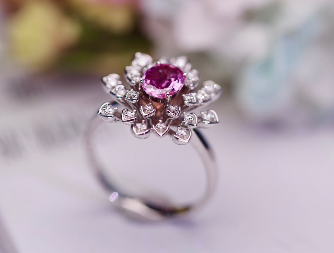 Cincin Padparadscha Emas 18K Tanpa Pemanas - Perhiasan Romantis dan Keanggunan