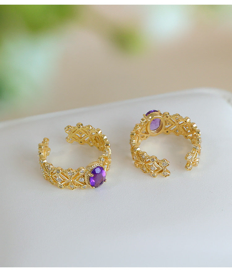Anello di gioielli con ametista in pizzo romantico