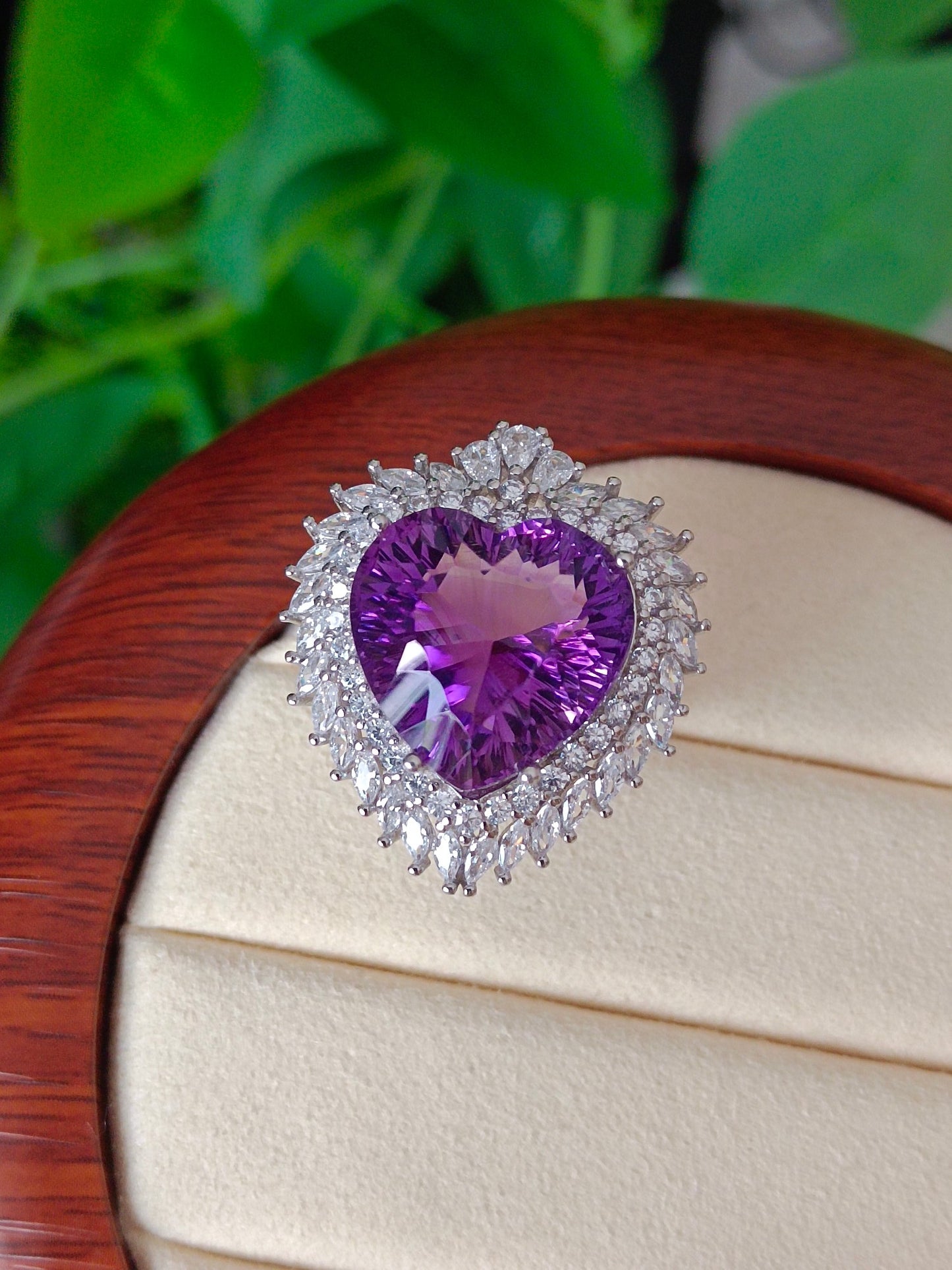 Luxe paarse Amethist hartring en hangerketting - prachtige sieraden