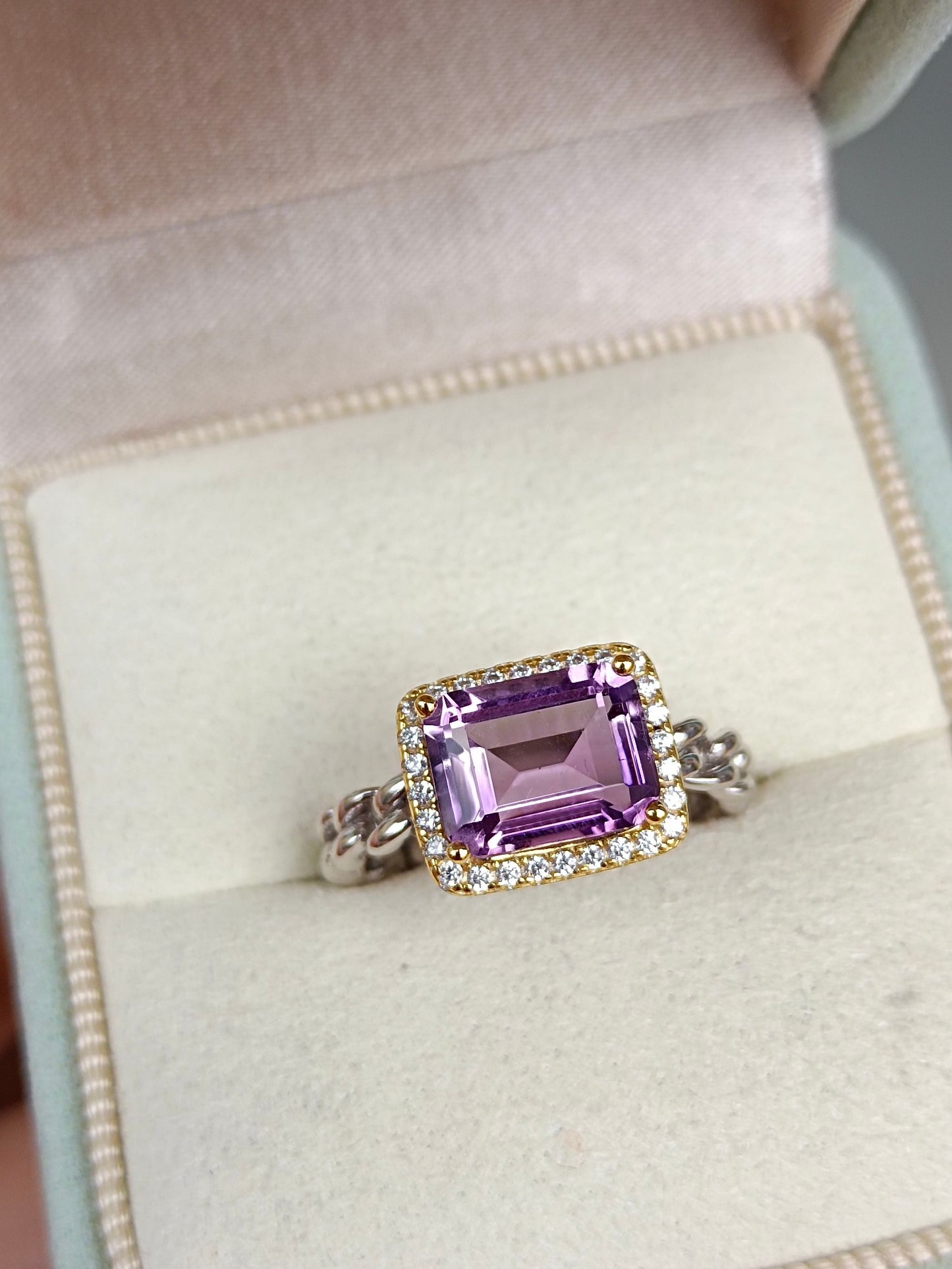 Anello cubo di ametista viola naturale radiante - gioielli eleganti
