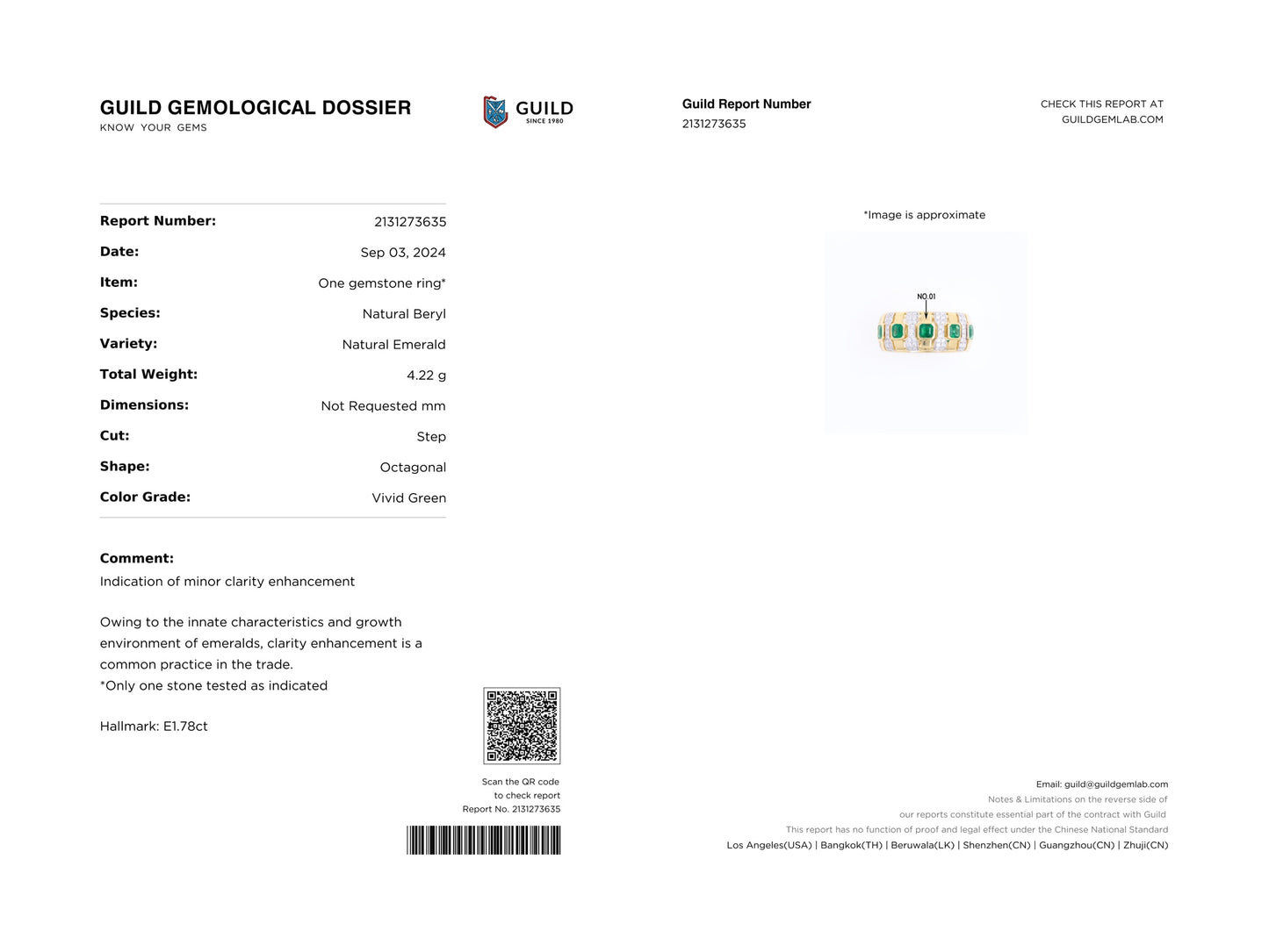 Conjunto de anel de esmeralda de inspiração vintage com certificado de guilda