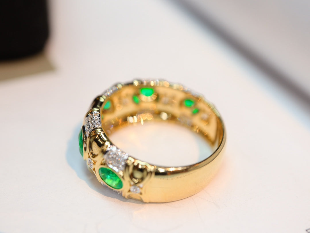 Vintage-inspirert Emerald Ring Sett med Guild Certificate – En smykkeskatt