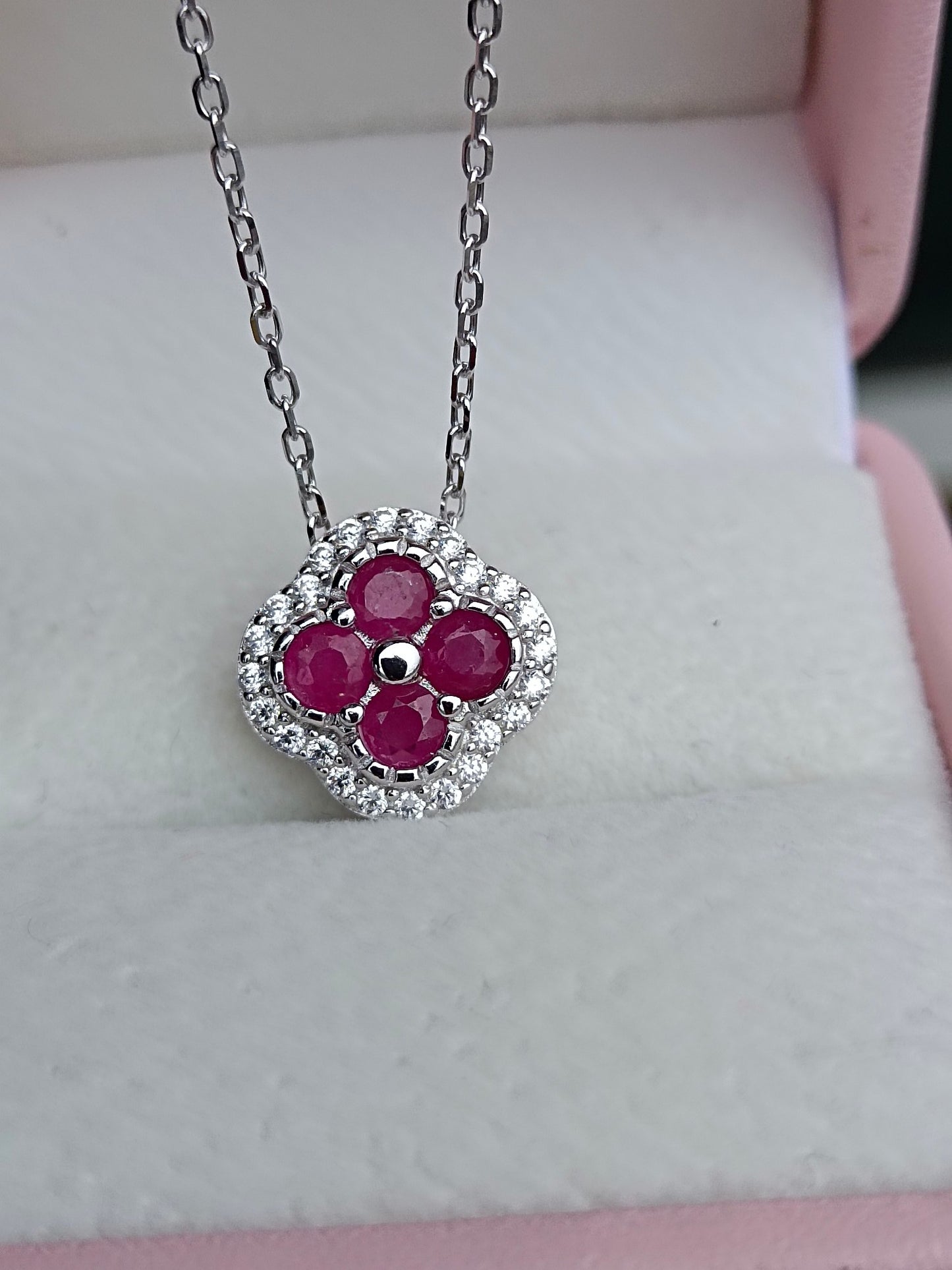 Natural Ruby Four-Leaf Clover Necklace - Premium Jewelry