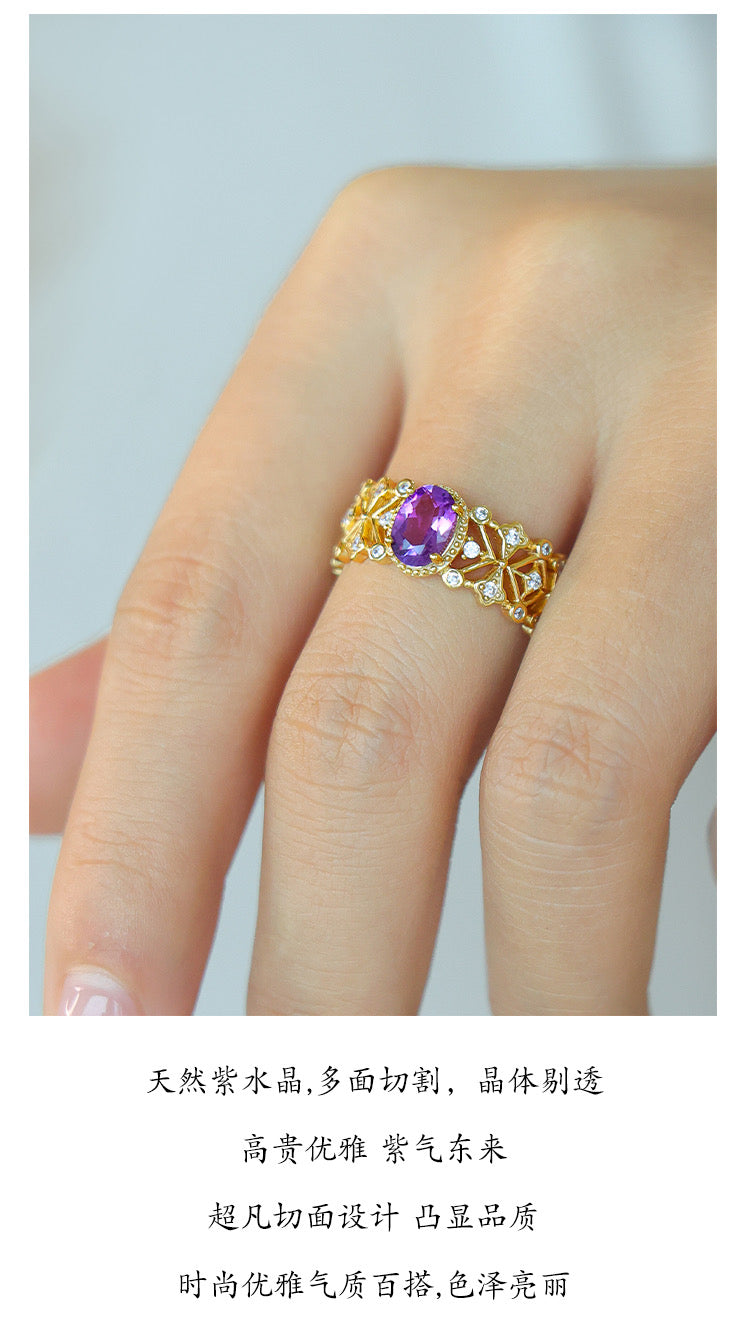 Anello di gioielli con ametista in pizzo romantico