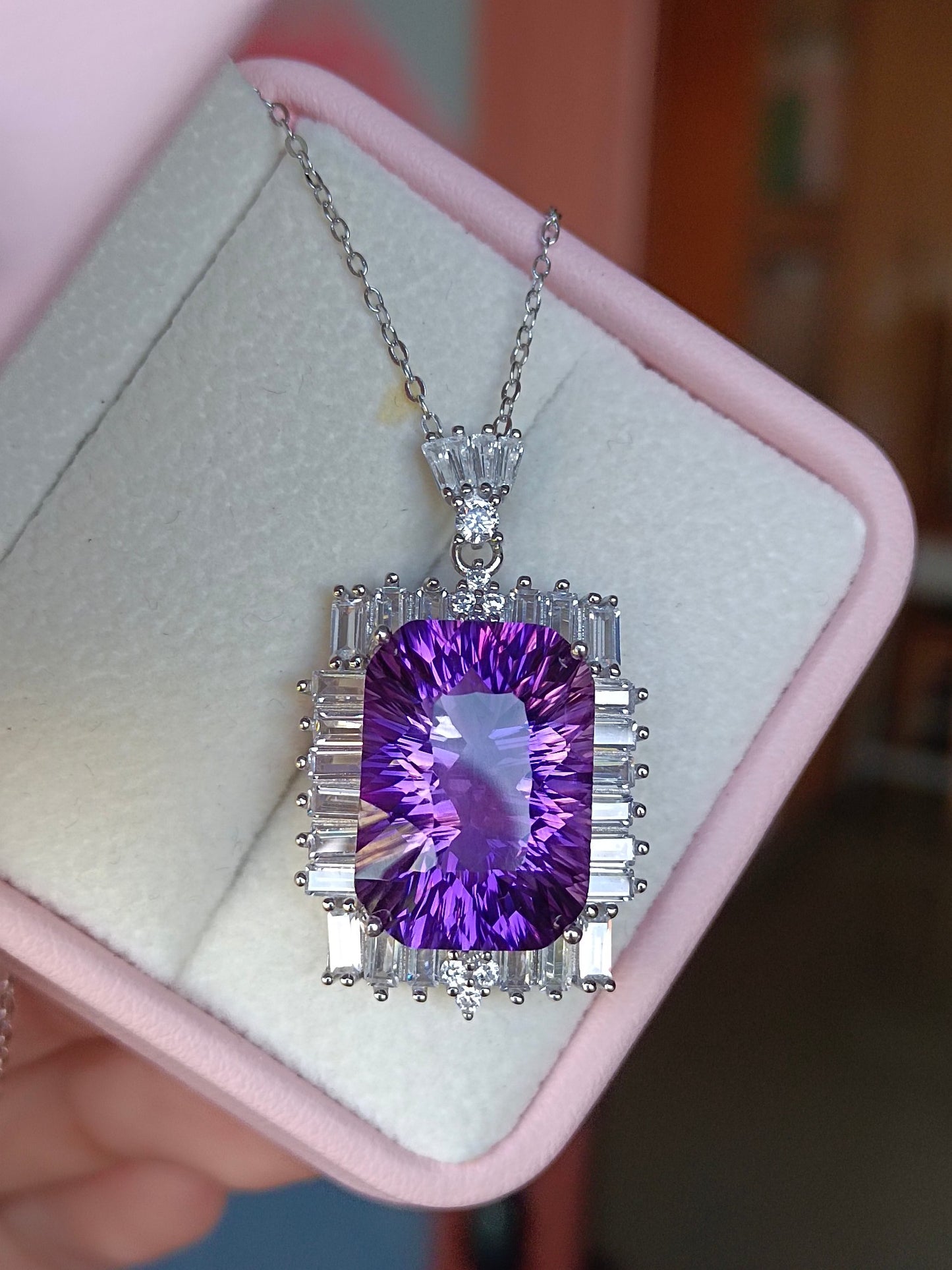 Luxurious Natural Purple Amethyst Square Pendant - Jewelry of Mystery and Elegance