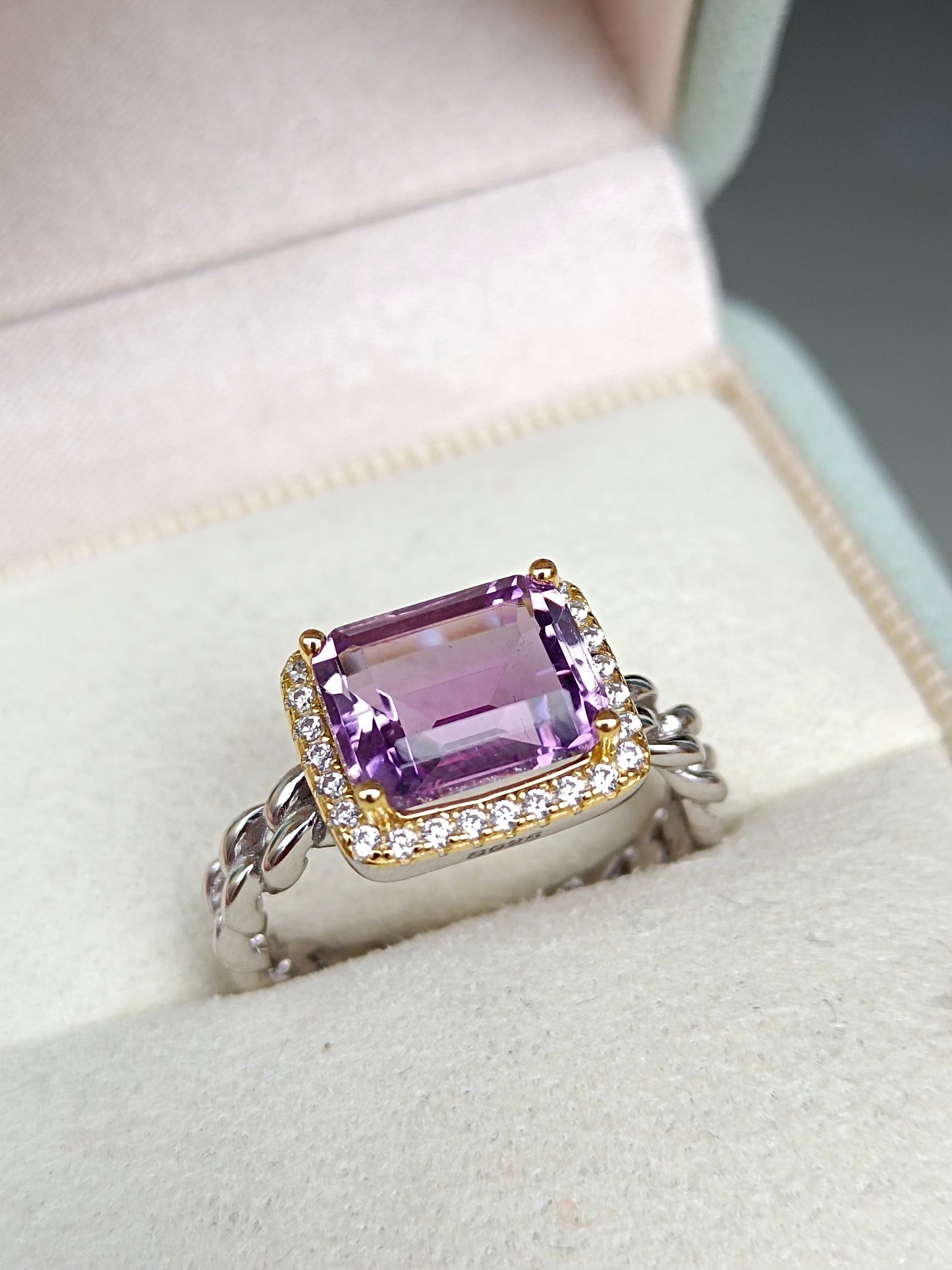 Anello cubo di ametista viola naturale radiante - gioielli eleganti