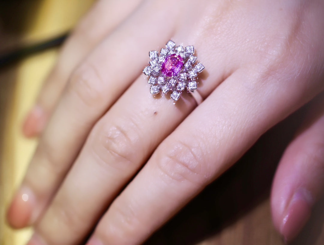 Cincin Padparadscha Emas 18K Tanpa Pemanas - Perhiasan Romantis dan Keanggunan