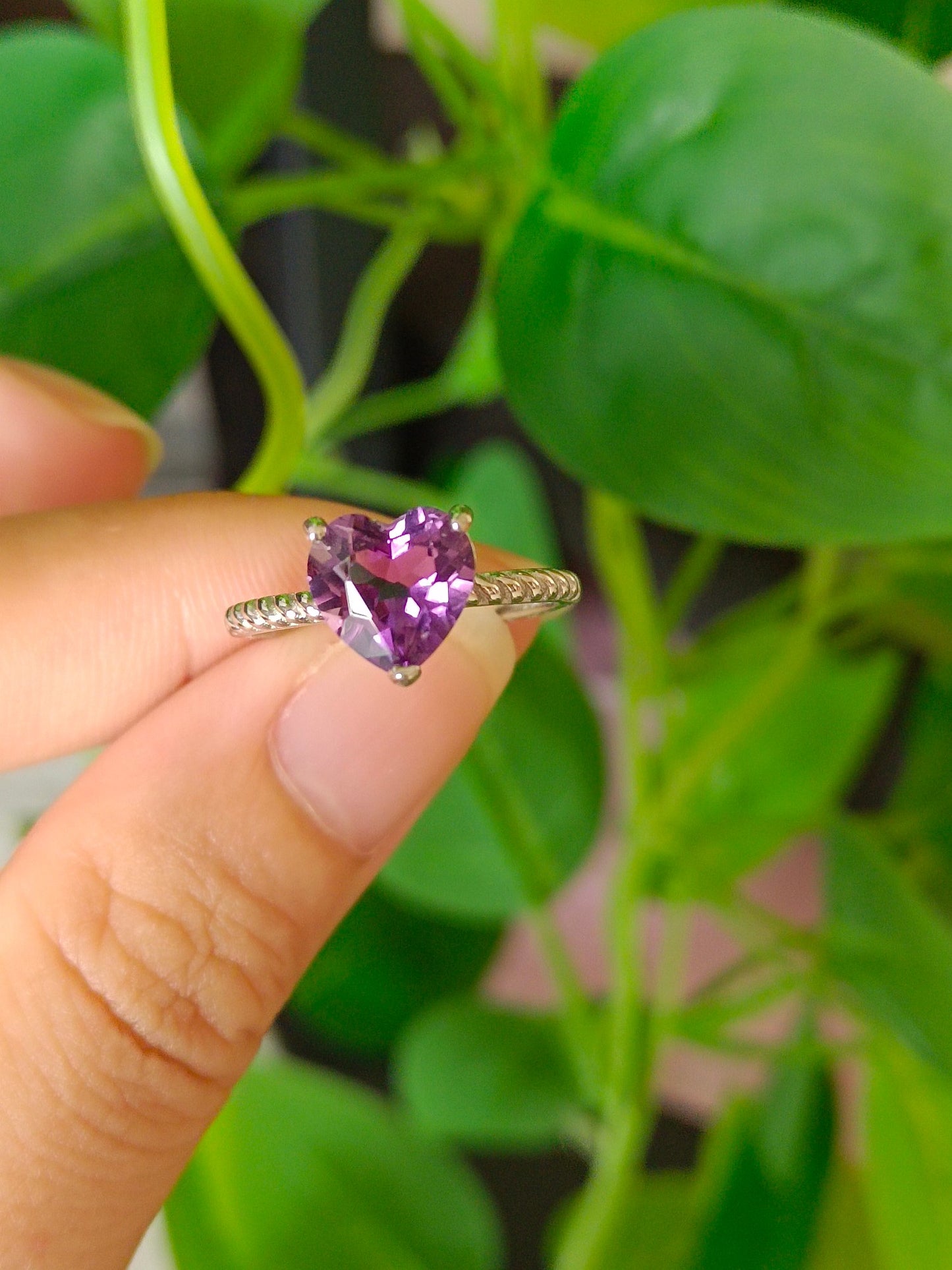 Anello mistico cuore viola - gioielli di ametista naturale