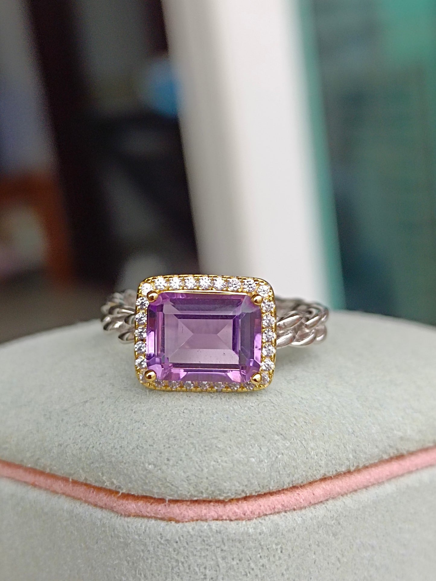 Anello cubo di ametista viola naturale radiante - gioielli eleganti