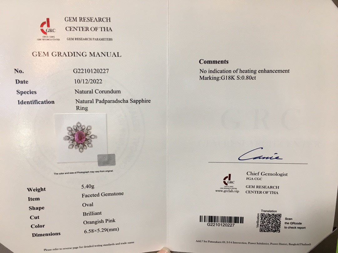 Cincin Padparadscha Emas 18K Tanpa Pemanas - Perhiasan Romantis dan Keanggunan