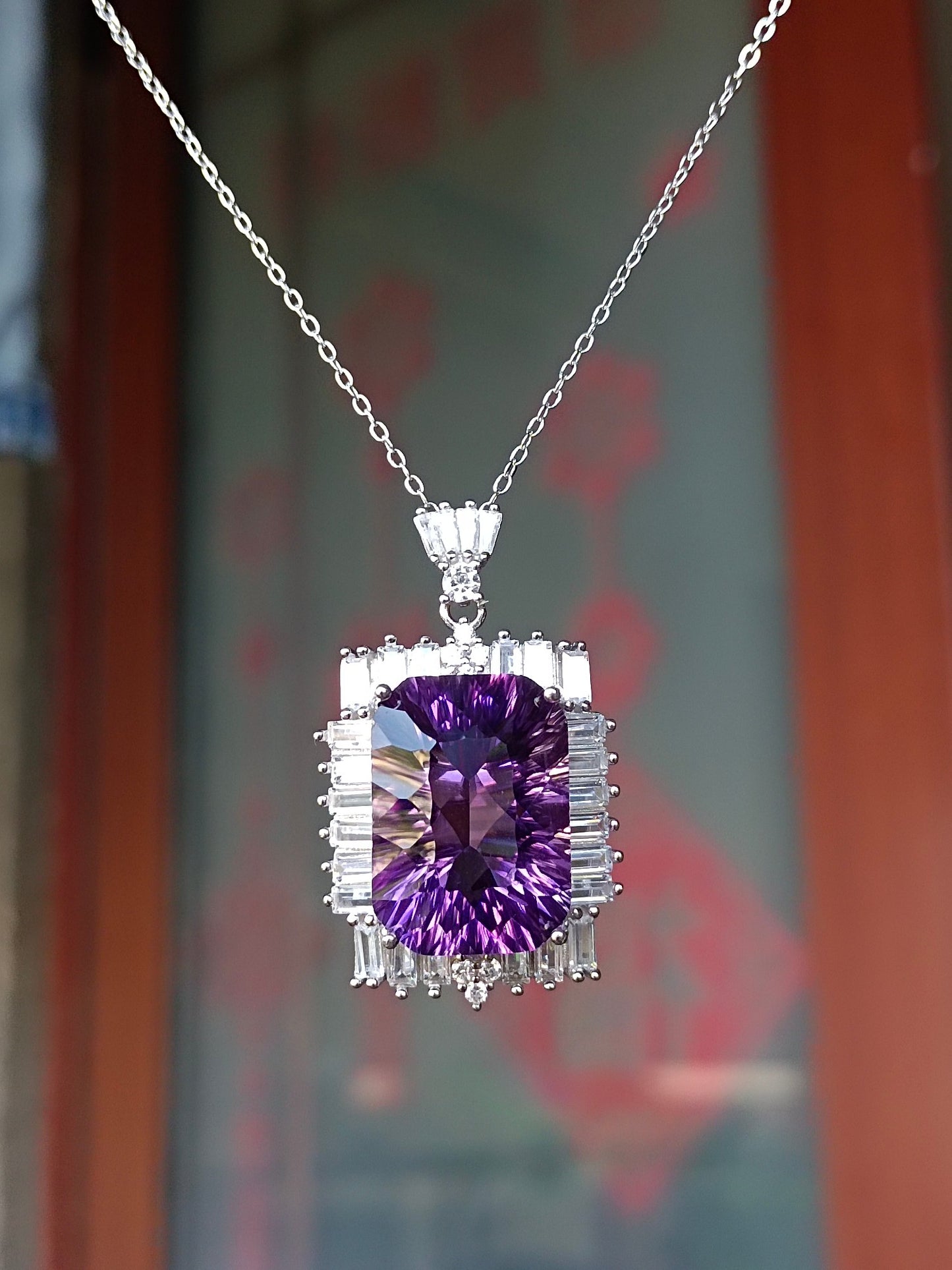Luxurious Natural Purple Amethyst Square Pendant - Jewelry of Mystery and Elegance