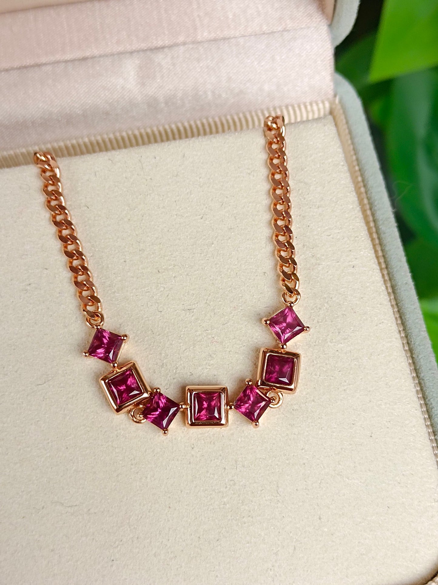 Natural Princess-Cut Purple Garnet Bracelet - Exquisite Jewelry