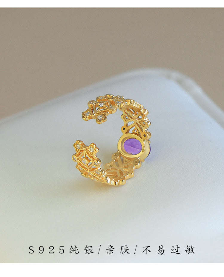 Anello di gioielli con ametista in pizzo romantico