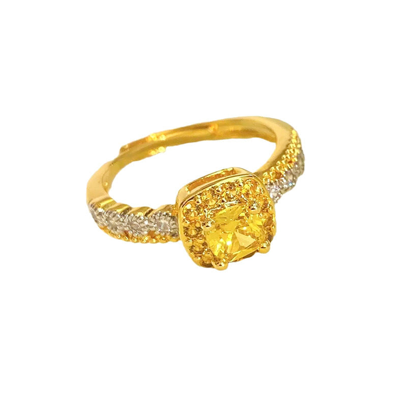 Yellow Diamond Pineapple Cube Sugar Light Luxury High-end Plain Ring