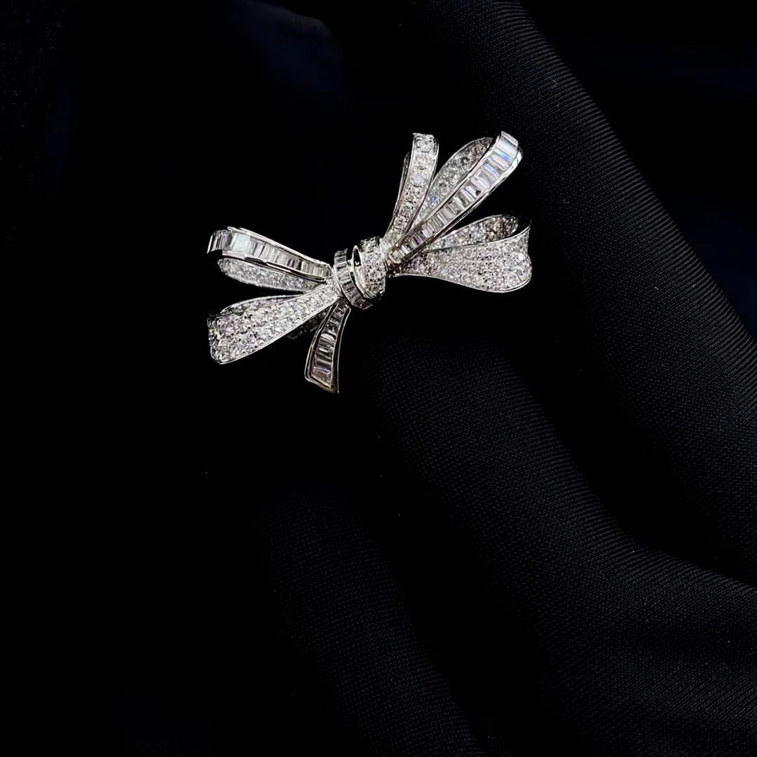 Bowknot Jewelry Set: Diamond Necklace & Ring A Must-Have for Jewelry Lovers - White Diamond Set System